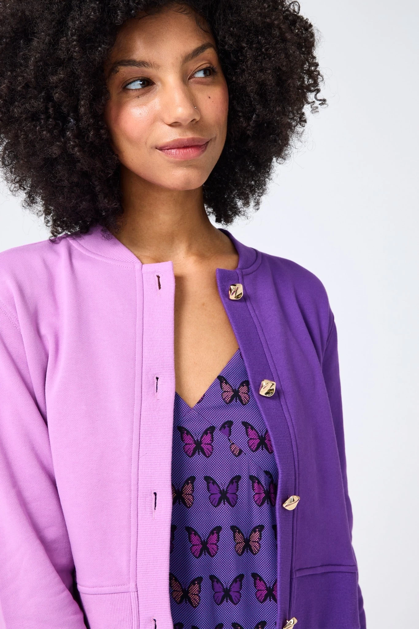 Crop Chili Cardigan In Pixie And Electric Purple 6 Crop Chili Cardigan In Pixie And Electric Purple - Image 4