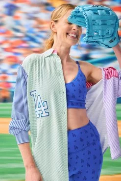 Dodgers Button Down In Stripes