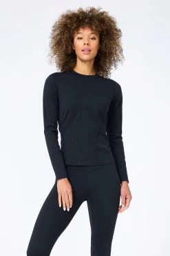 Action Corset Long Sleeve Top In Jet Black