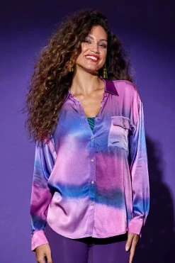 Silk Button Down In Soft Focus Jewel