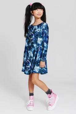 Kids Hi-Shine Long Sleeve Skater Dress In Disco Fever