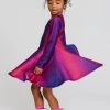 Kids Hi-Shine Long Sleeve Skater Dress In Jewel Glitter