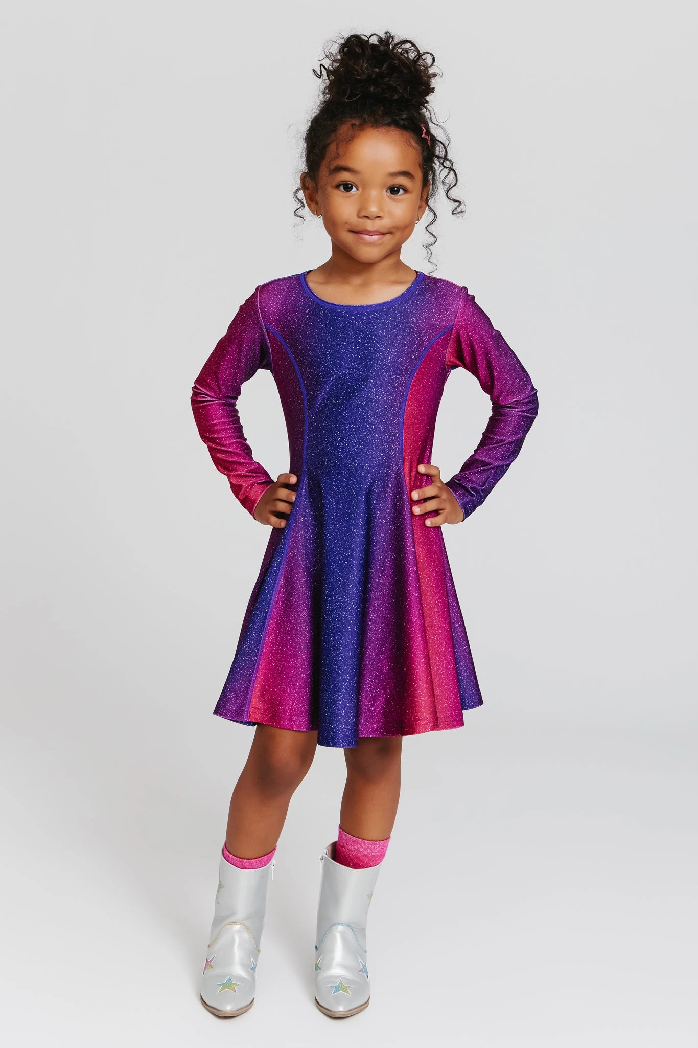 Toddler Hi-Shine Long Sleeve Skater Dress In Jewel Glitter 5 Toddler Hi-Shine Long Sleeve Skater Dress In Jewel Glitter - Image 3