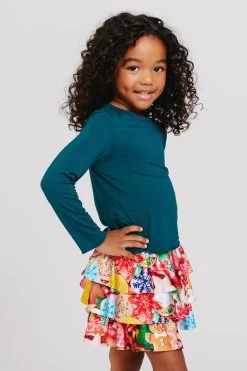 Toddler Lettuce Edge Long Sleeve Crop Tee In Cypress