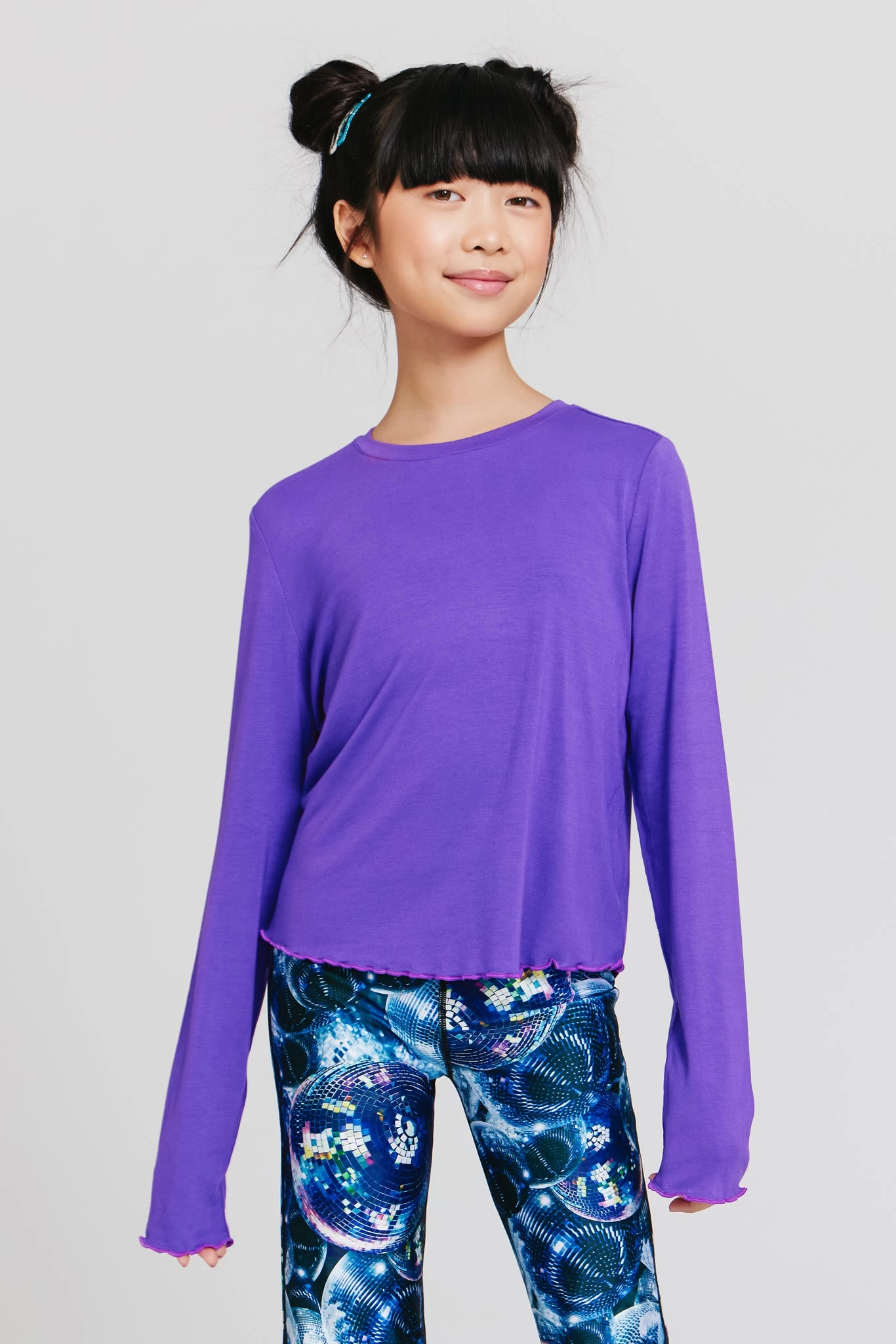 Girls Lettuce Edge Long Sleeve Tee In Labyrinth 3 Girls Lettuce Edge Long Sleeve Tee In Labyrinth