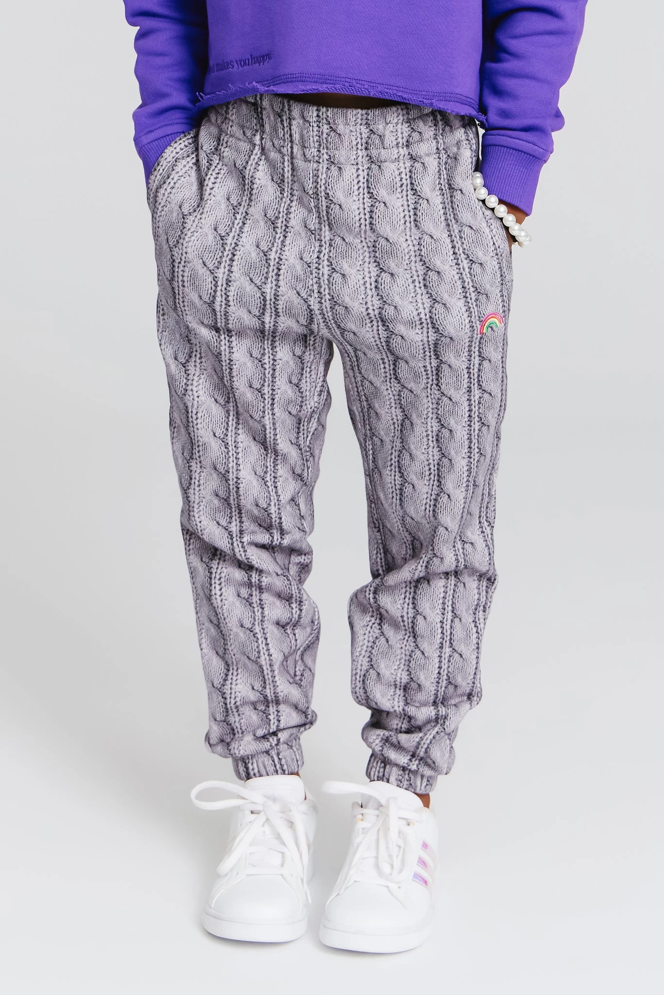 Kids Jogger In Silver Cable Knit 3 Kids Jogger In Silver Cable Knit