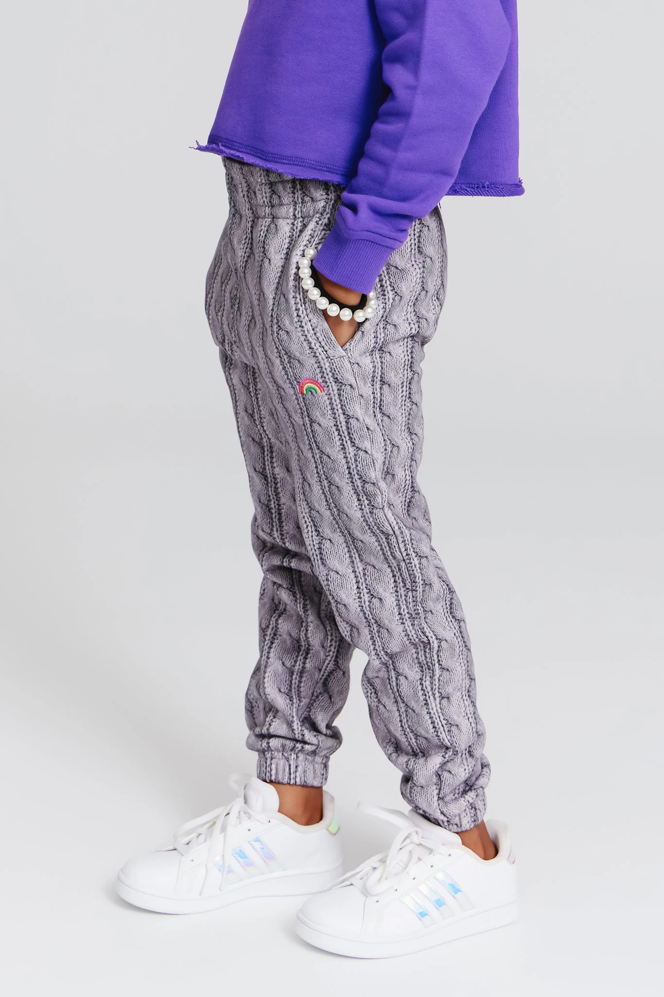 Kids Jogger In Silver Cable Knit 4 Kids Jogger In Silver Cable Knit - Image 2