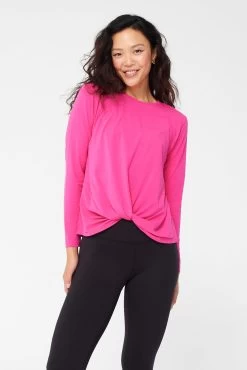 Bliss Twist Front Long Sleeve Tee In Terez Pink