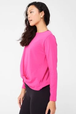 Bliss Twist Front Long Sleeve Tee In Terez Pink 10 Bliss Twist Front Long Sleeve Tee In Terez Pink -Chic Wear Shop TerezPink FrontTwist 3