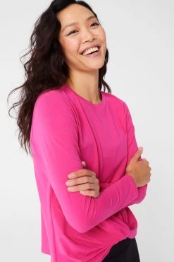 Bliss Twist Front Long Sleeve Tee In Terez Pink 12 Bliss Twist Front Long Sleeve Tee In Terez Pink -Chic Wear Shop TerezPink FrontTwist 5