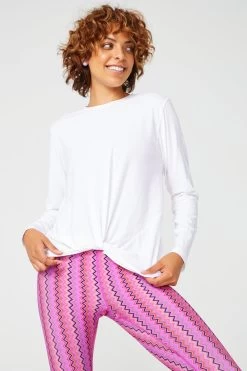 Bliss Twist Front Long Sleeve Tee In Marshmallow White