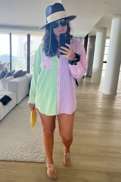 Button Down In Gingham Pastel Patchwork -Chic Wear Shop Zara GinghamButtonDown PDP