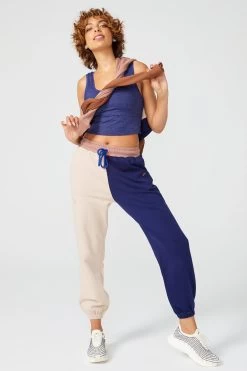 Colorblock Sweatpants In Oat Milk And Navy