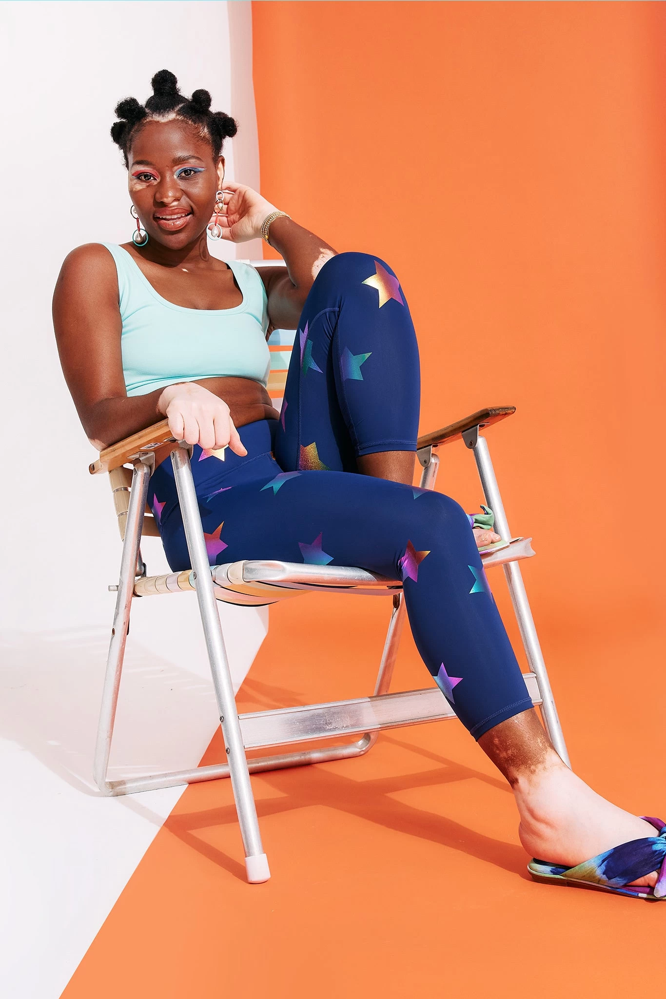 UpLift Capris In Navy Rainbow Star Foil 3 UpLift Capris In Navy Rainbow Star Foil